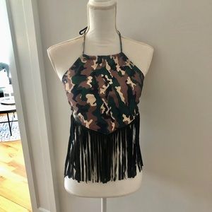 Women’s camo fringe swim top